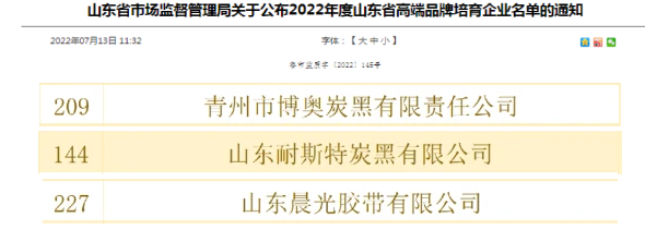 晨光膠帶、博奧炭黑、耐斯特入選山東省高端品牌培育企業(yè)名單